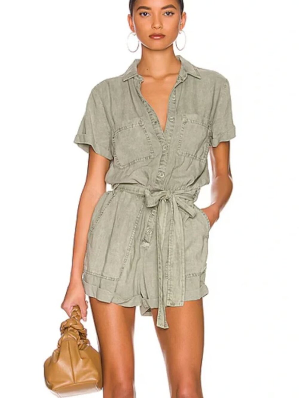 Bella Dahl Rolled Hem Utility Romper - XL